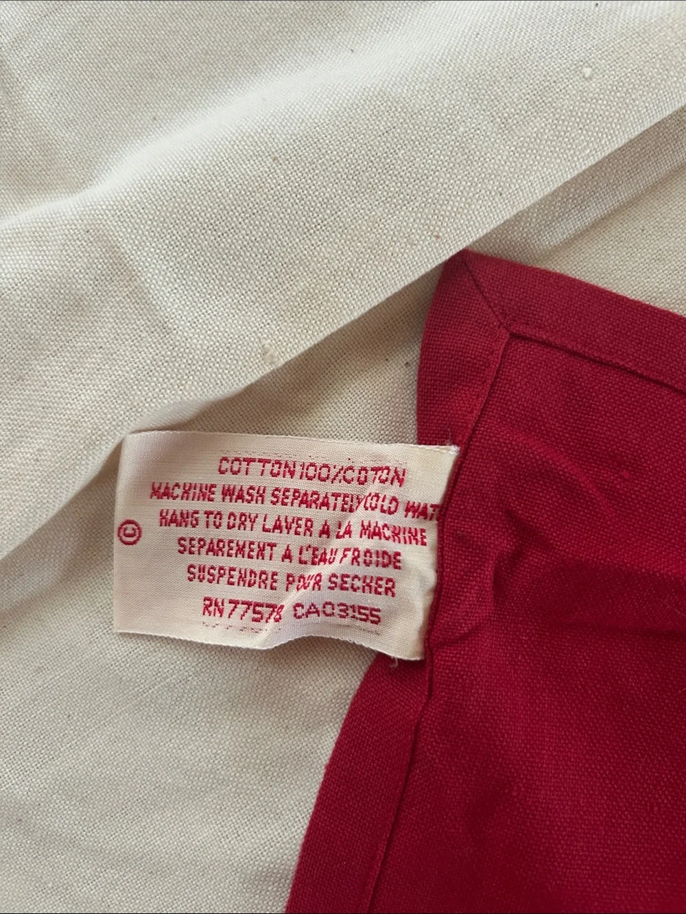 April Cornell Vintage Red and Cream Linen Tablecloth with Embroidered Cherries